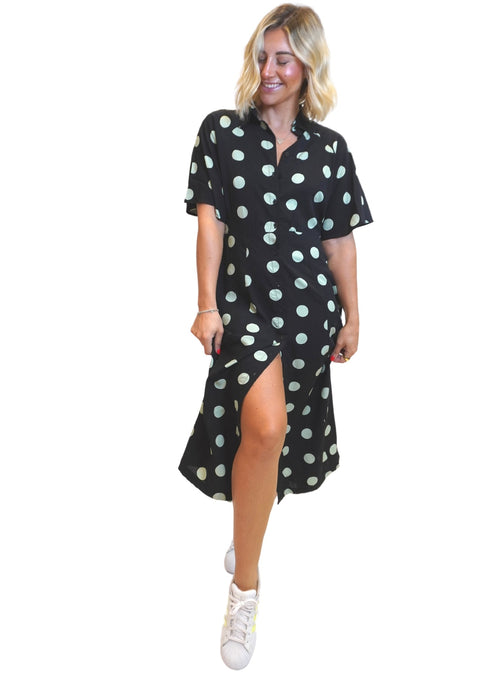 The Perfect Shirt Dress - Midnight Mint Polka